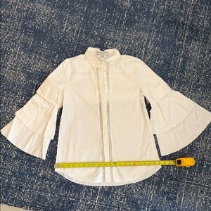 Carolina Herrera White Button-Down Shirt with Tiered Bell Sleeves